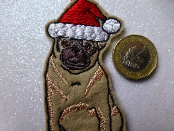 Pug in Santa hat hanging decoration - product image 2