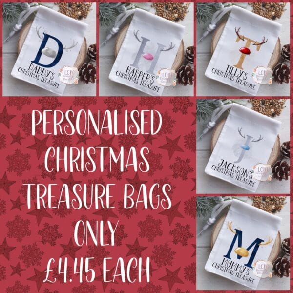 Personalised Christmas Treasure Bag Gold & Red - product image 2