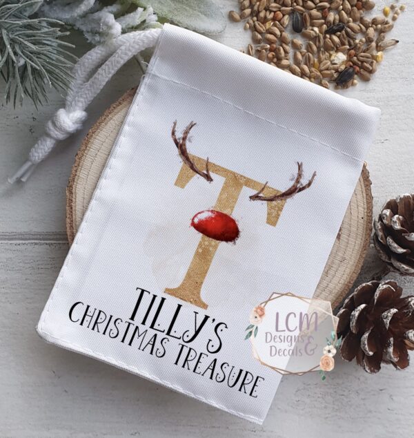 Personalised Christmas Treasure Bag Gold & Red - main product image