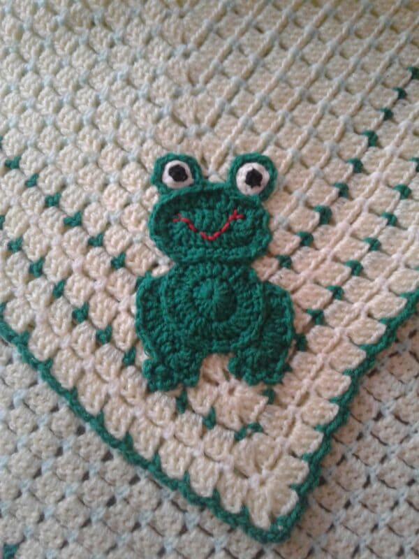 Unisex Crochet Baby Blanket (Small) With Frog Applique - main product image