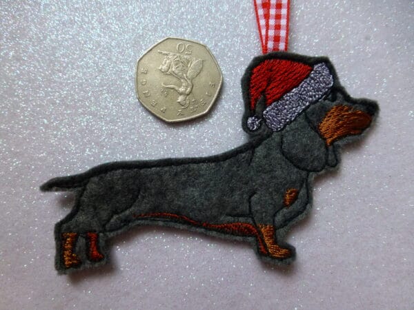 Dachshund in Santa Hat hanging decoration - main product image