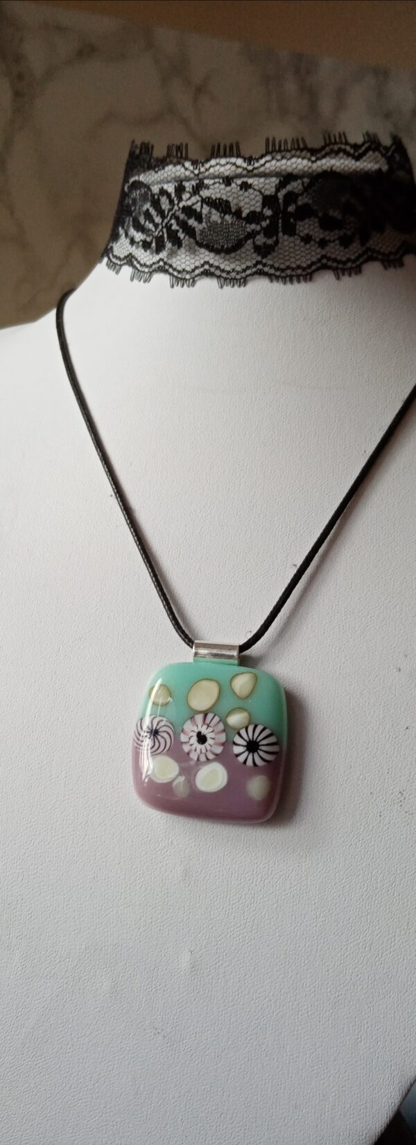 Lilac and Robins egg blue flower pendant - product image 4