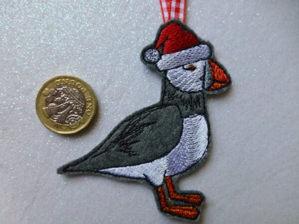 Puffin in Santa hat Christmas tree decoration - main product image