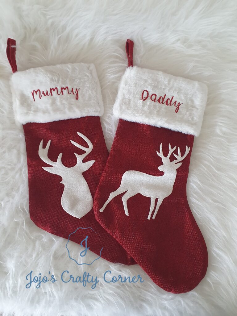 Personalised Christmas stocking with Stag Head applique