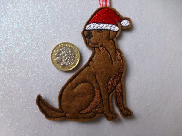 Christmas tree decoration – Chocolate Labrador in Santa Hat - main product image