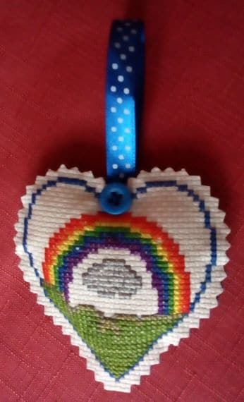 Rainbow with Smiley Cloud Pocket Hug or Hanging Heart – Cross Stitch - product image 2