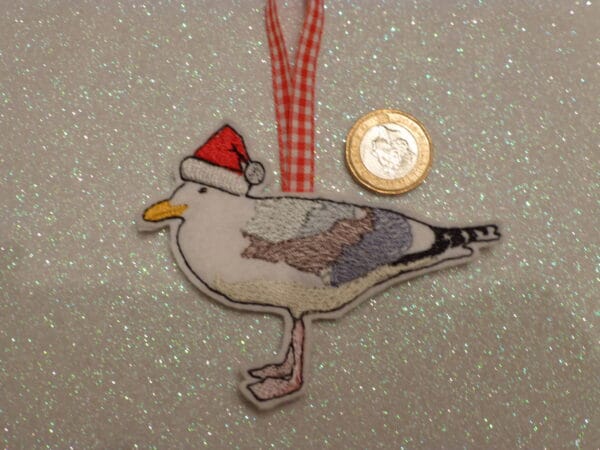 Seagull wearing Santa hat hanging decoration . gift tag - product image 2