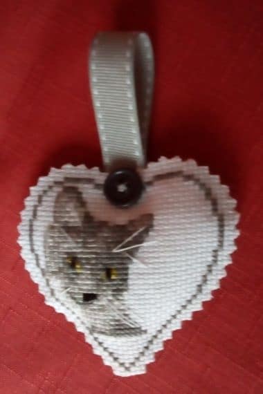 Grey Cat Hanging Heart or Pocket Hug – Cross Stitch - product image 2
