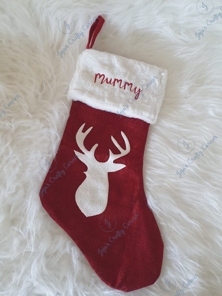 Personalised Christmas stocking with Stag Head applique