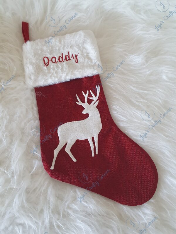 Personalised Christmas stocking with Stag applique - main product image