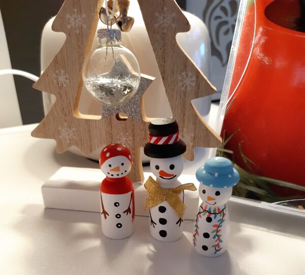 Miniature wooden Snowmen decorations - main product image