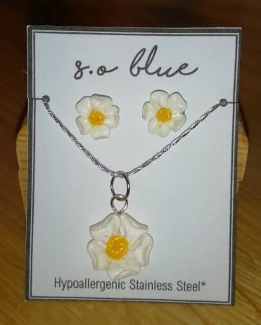 [0036] Stainless Steel Polymer Clay Forget Me Not Studs & Pendant Set (CHAIN NOT INCLUDED) - main product image