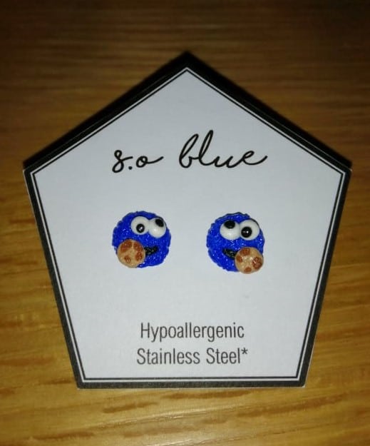 [0014] Stainless Steel Cookie Monster Polymer Clay Stud Earrings - main product image