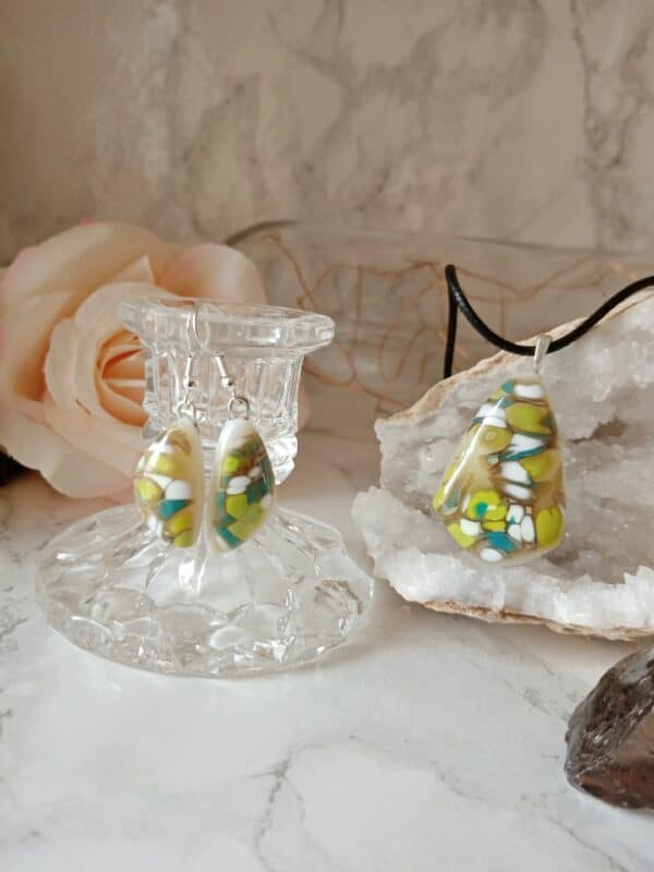 Forest glass pendant and earrings - product image 2