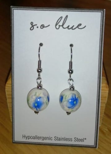 [0026] Stainless Steel Blue Floral Ceramic Hook Earrings - main product image