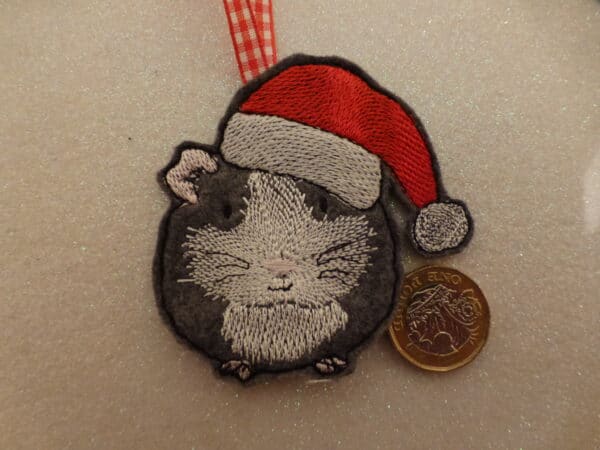 Black and white Guinea pig in Santa hat hanging decoration - main product image