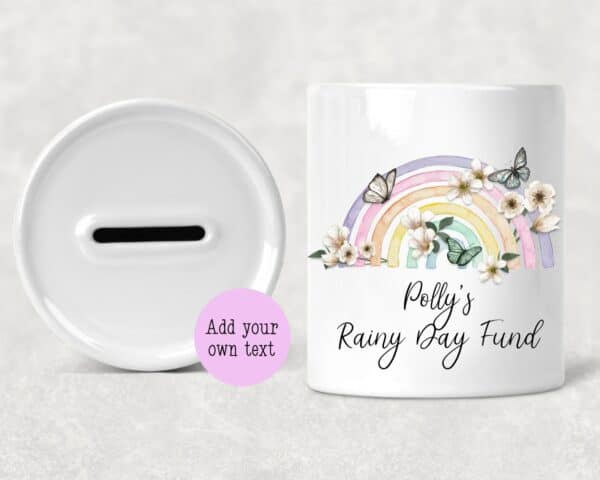 Personalised rainbow ceramic money box - main product image