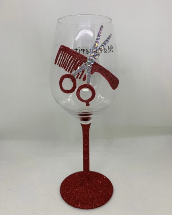 Hairdresser gift/barber gift/dog groomer gift. Scissor and comb glitter wine glass - product image 4