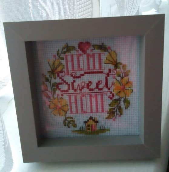 Home Sweet Home Cross Stitch Framed Picture – Grey Square Box Frame Housewarming New Home Gift - product image 2