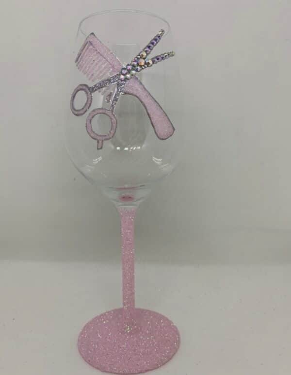 Hairdresser gift/barber gift/dog groomer gift. Scissor and comb glitter wine glass - product image 3