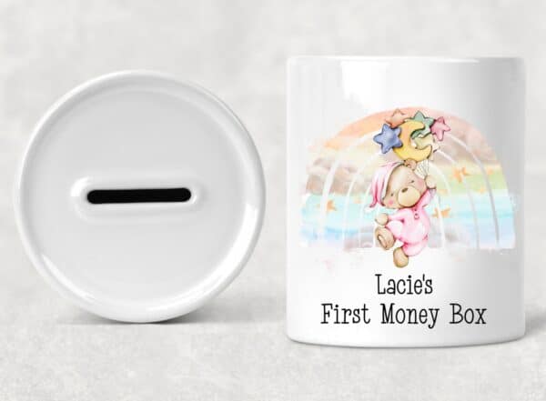 Personalised rainbow bear ceramic money box - product image 3