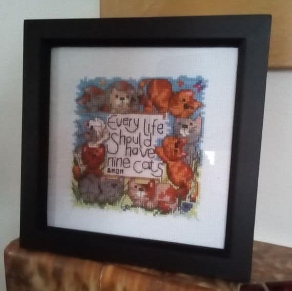 Every Cat Should Have Nine Lives – Cross Stitch Picture in Black Frame – Great for Cat Lovers - main product image