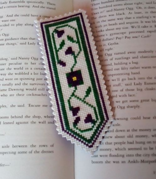 Flower Bookmark – Purple & Green Cross Stitch, Birthday Gift, Reading Gift, Book Gift, Bookmark - main product image