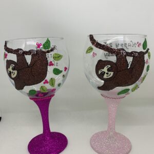 Sloth design gin or wine glass