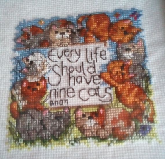 Every Cat Should Have Nine Lives – Cross Stitch Picture in Black Frame – Great for Cat Lovers - product image 3