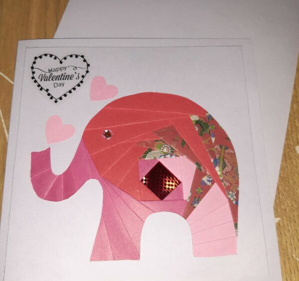 Valentine pink Elephant handmade card. - main product image