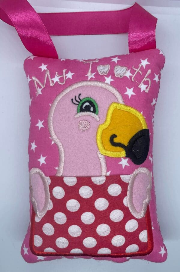 Flamingo Embroidered Tooth Fairy Pillow - main product image