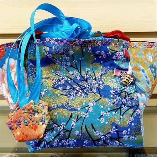 Turquoise and Blue Japanese Fabric Rice Bag - product image 2