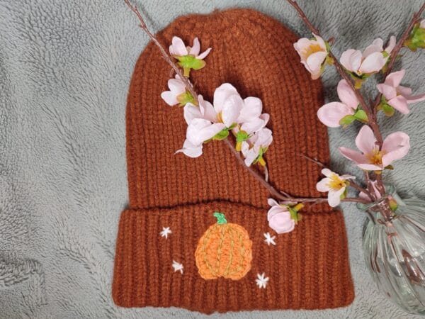 Hand embroidered Pumpkin slouch hat - product image 3