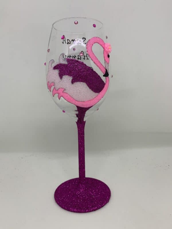 Flamingo design glitter wine glass - main product image