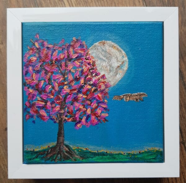 Owl and Cherry tree painting. - product image 2