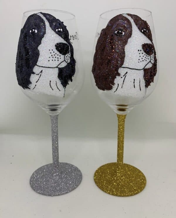 Springer Spaniel Glitter Wine Glass - main product image