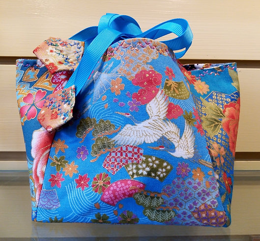 Turquoise and Blue Japanese Fabric Rice Bag - main product image