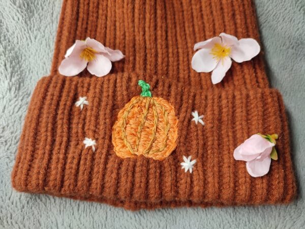 Hand embroidered Pumpkin slouch hat - main product image