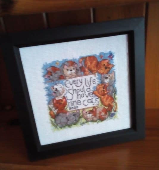 Every Cat Should Have Nine Lives – Cross Stitch Picture in Black Frame – Great for Cat Lovers - product image 5