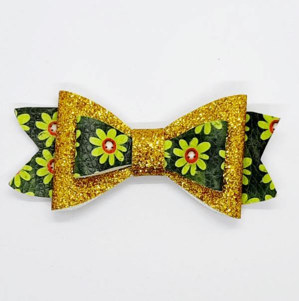 Sunflower hair clip – Glitter gold and dark green - main product image