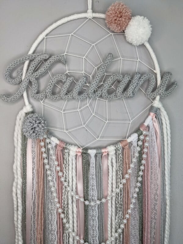 Personalised Dream Catcher Wall Hanging Nursery baby Girly Lace Dreamcatcher Handmade Gift - product image 2