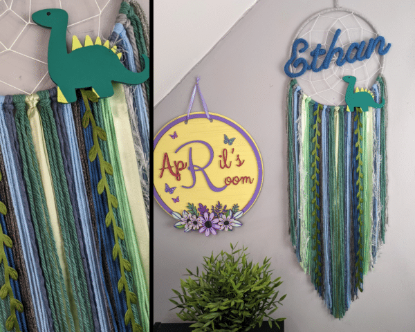 Personalised Dinosaur Dream Catcher Wall Hanging Nursery Kids Room decor - main product image