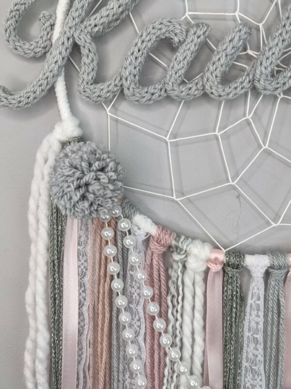 Personalised Dream Catcher Wall Hanging Nursery baby Girly Lace Dreamcatcher Handmade Gift - product image 4