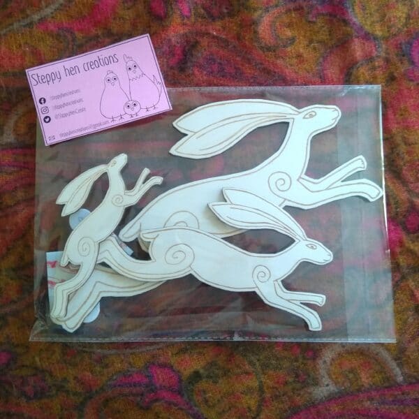 Set of 3 Leaping Hares | Original Handmade Wooden Wall Art - product image 2