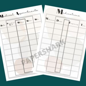 Medical Planner Sheets- Medications and Appointments Tracker Blobs