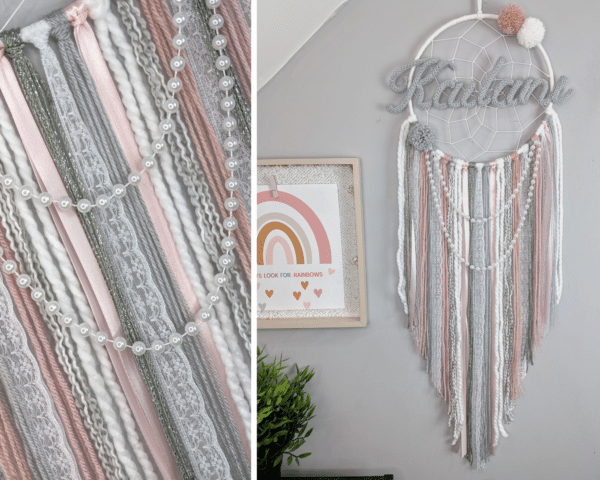 Personalised Dream Catcher Wall Hanging Nursery baby Girly Lace Dreamcatcher Handmade Gift - main product image