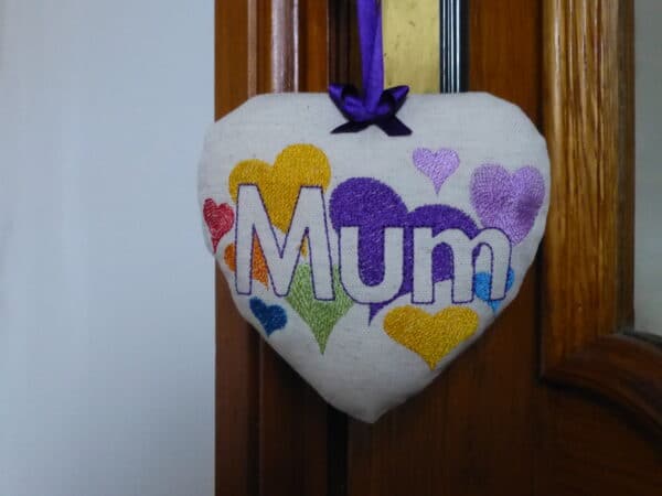 Mothers day fabric hanging heart – embroidered - product image 3