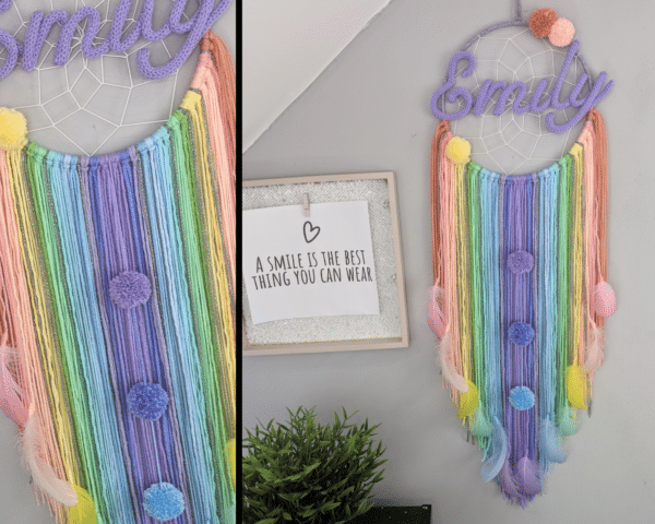 Rainbow Wall Hanging, Personalised Dreamcatcher, Rainbow Dreamcatcher, pompom, Nursery, Decor - main product image