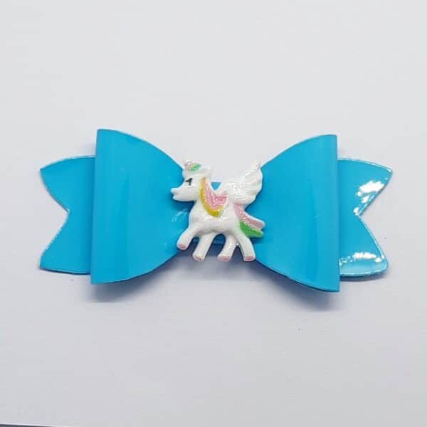 Hair clip – unicorn on blue bow - main product image