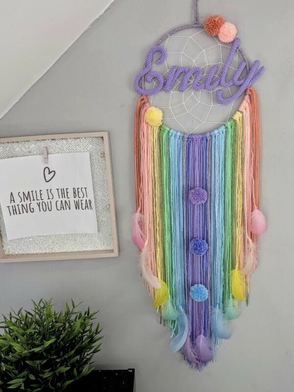 Rainbow Wall Hanging, Personalised Dreamcatcher, Rainbow Dreamcatcher, pompom, Nursery, Decor - product image 2